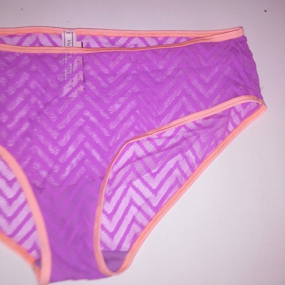 3/$35 Victoria Secret Panty Hiphugger Large Purple Orange Geo Zig Zag Lace Sheer - Picture 7 of 7